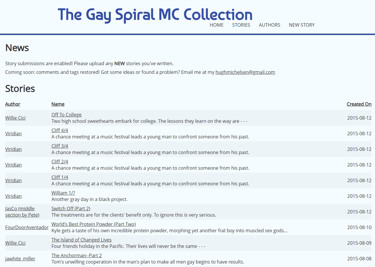 Wayback Machine snapshot of The Gay Spiral MC Collection from September 2015
