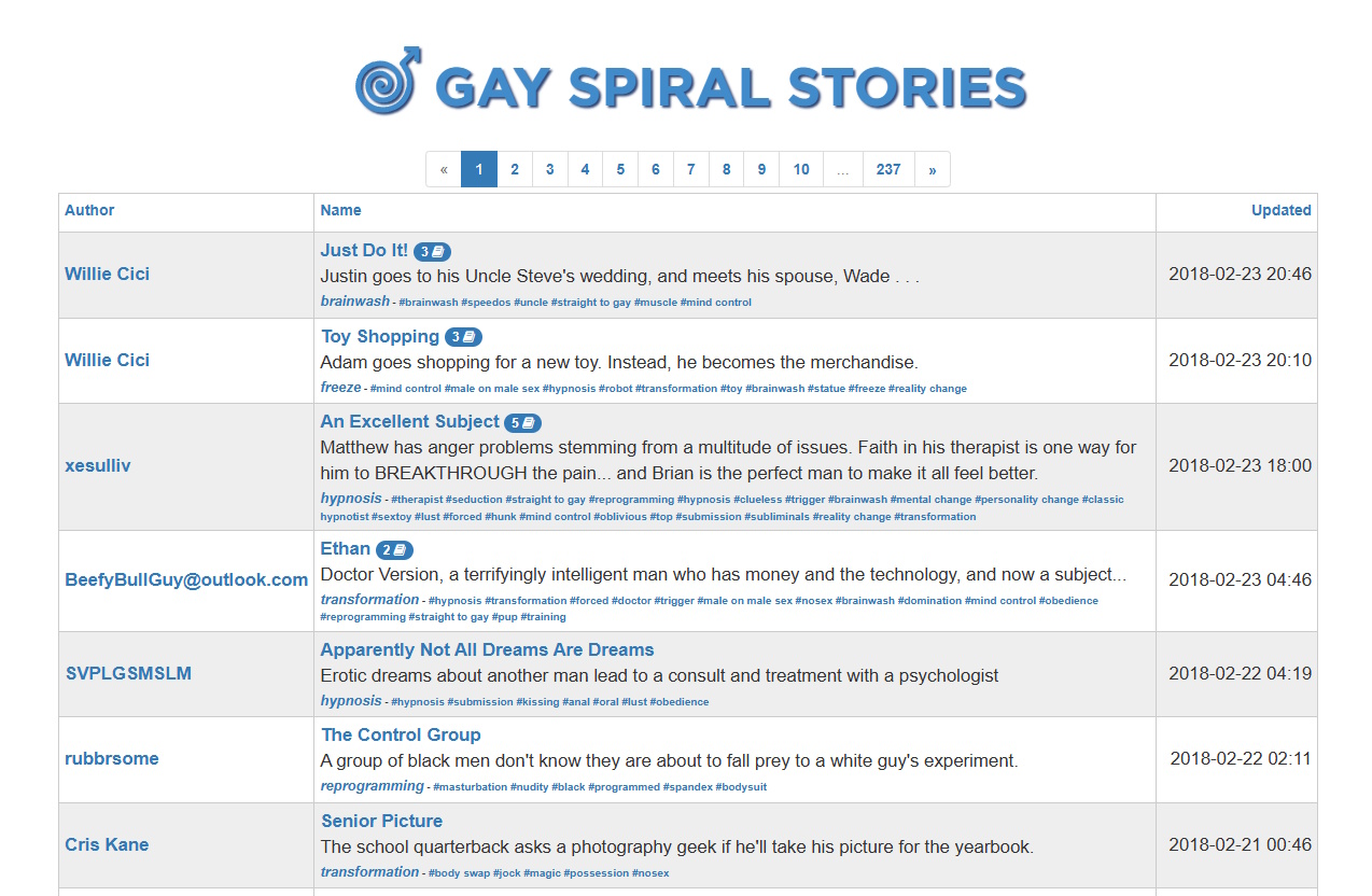 Wayback Machine snapshot of Gay Spiral Stories from February 2018