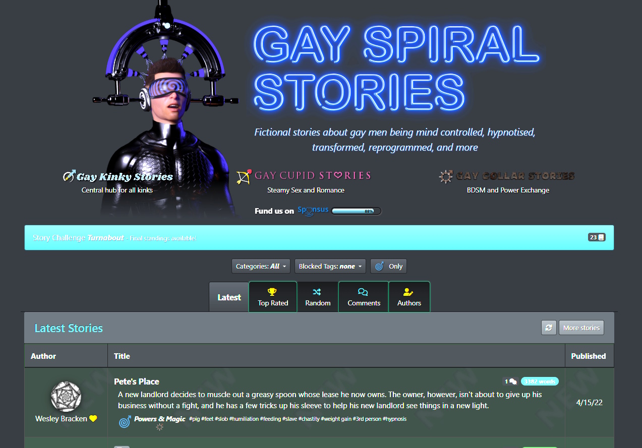 Wayback Machine snapshot of Gay Spiral Stories from April 2022